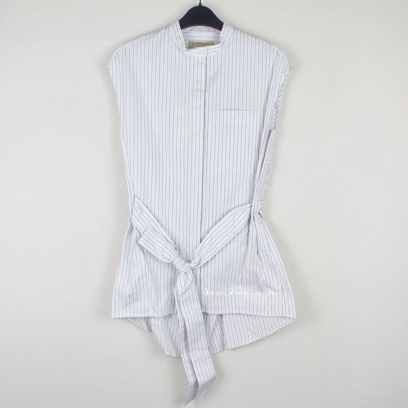 NWT Burberry Striped Cotton Waist Tie Top - Picture 2 of 12